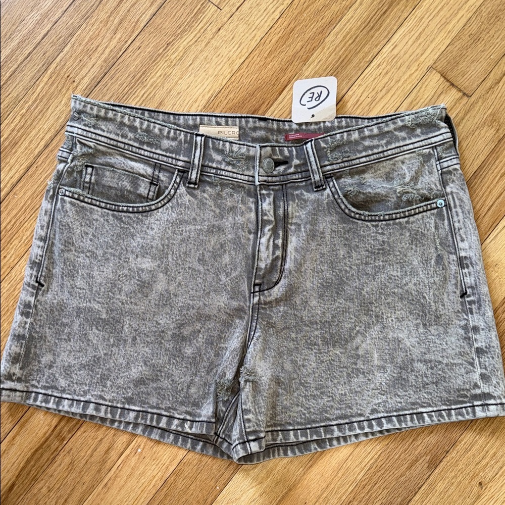 Pilcro Grey Acid-Wash Denim Shorts